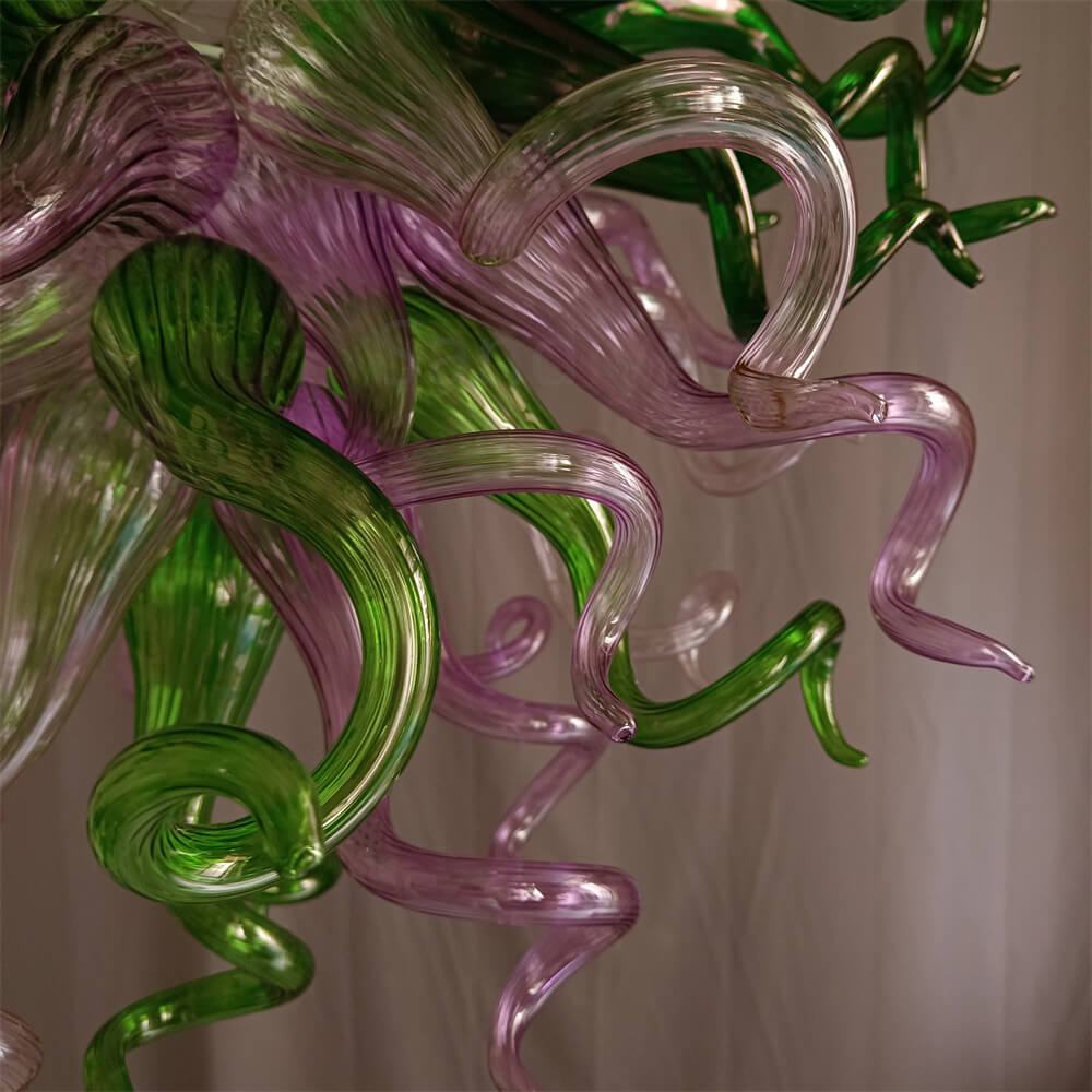 Green and pink color blown glass chandelier custom design chihuly style lighting