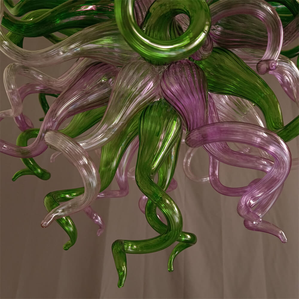 Green and pink color blown glass chandelier custom design chihuly style lighting