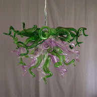 Green and pink color blown glass chandelier custom design chihuly style lighting