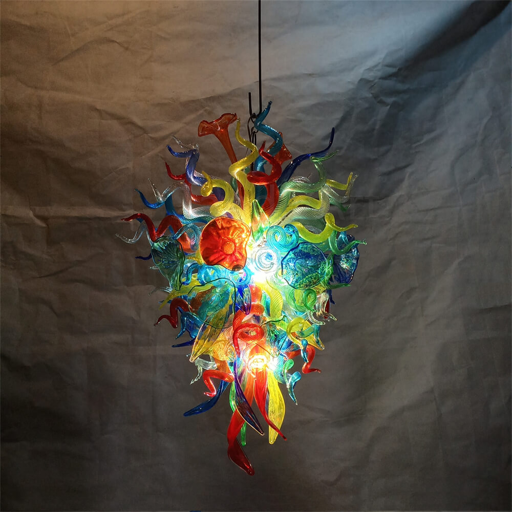 Colorful custom hand blown glass chandelier mixed flowers wedding decoration