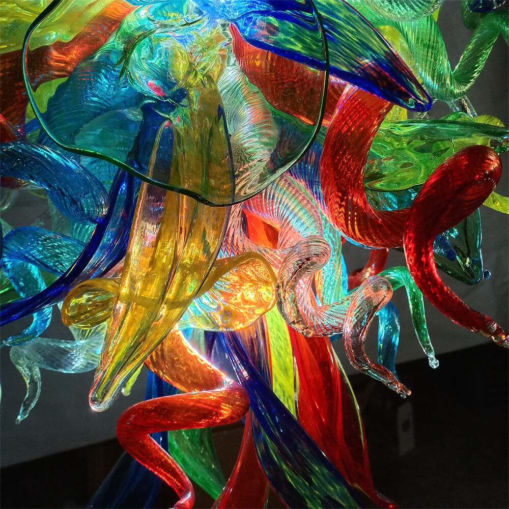 Colorful custom hand blown glass chandelier mixed flowers wedding decoration
