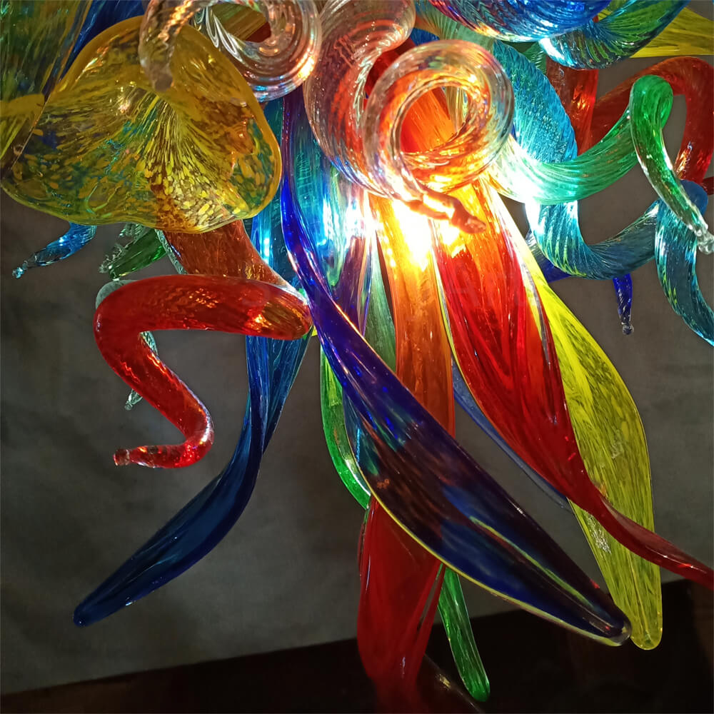 Colorful custom hand blown glass chandelier mixed flowers wedding decoration