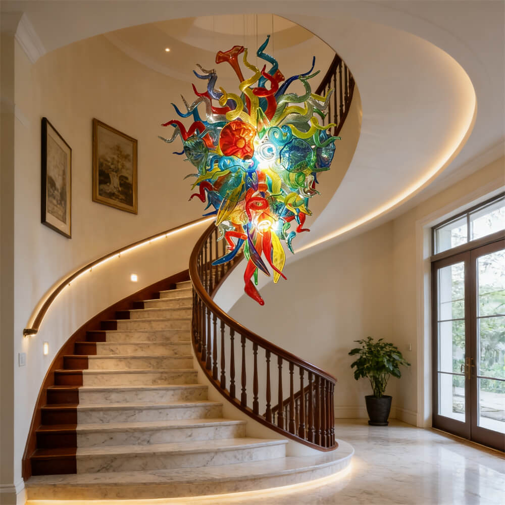 Colorful custom hand blown glass chandelier mixed flowers wedding decoration