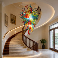 Colorful custom hand blown glass chandelier mixed flowers wedding decoration