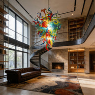 Colorful custom hand blown glass chandelier mixed flowers wedding decoration