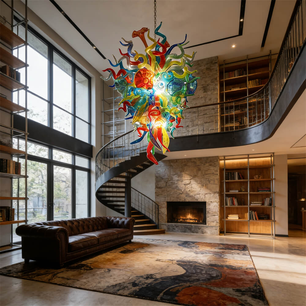 Colorful custom hand blown glass chandelier mixed flowers wedding decoration