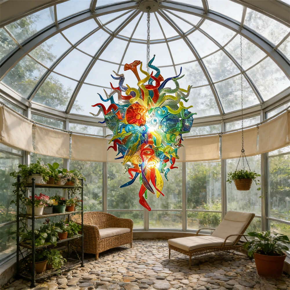Colorful custom hand blown glass chandelier mixed flowers wedding decoration