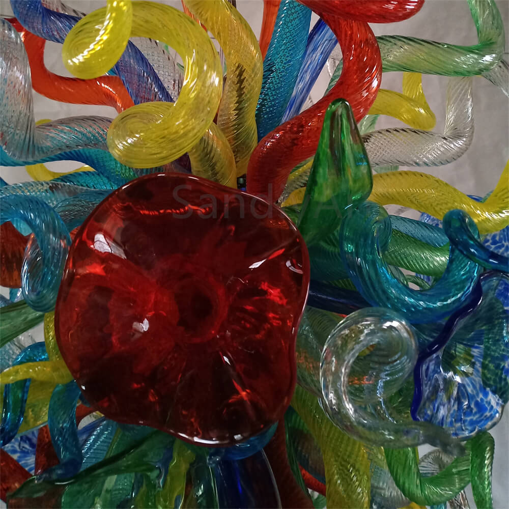 Colorful custom hand blown glass chandelier mixed flowers wedding decoration
