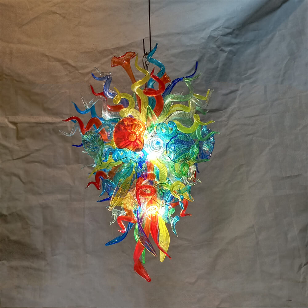 Colorful custom hand blown glass chandelier mixed flowers wedding decoration