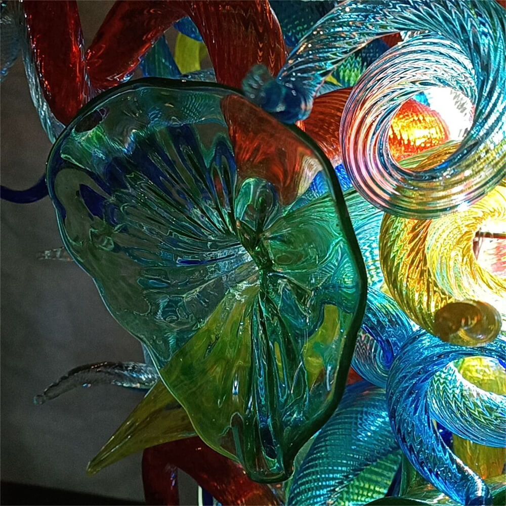 Colorful custom hand blown glass chandelier mixed flowers wedding decoration