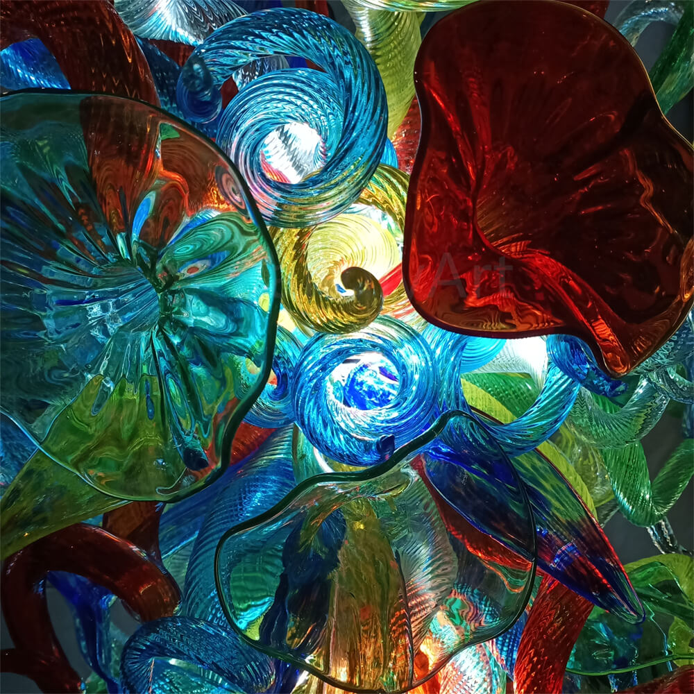 Colorful custom hand blown glass chandelier mixed flowers wedding decoration