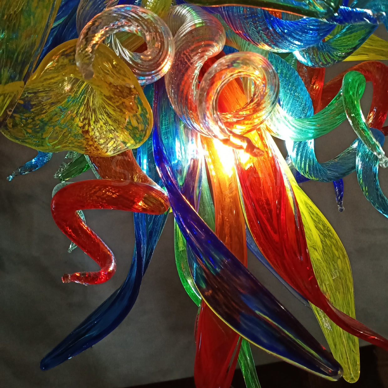 Colorful custom hand blown glass chandelier mixed flowers wedding decoration