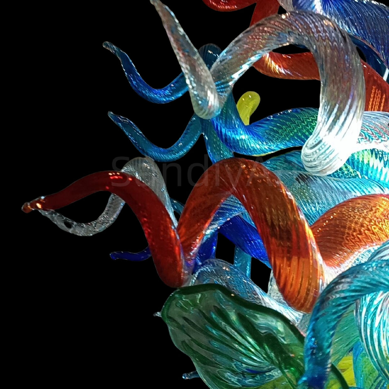 Colorful custom hand blown glass chandelier mixed flowers wedding decoration