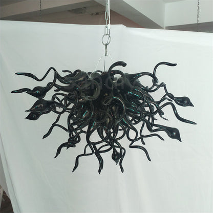 Black hand made blown glass chandelier custom design