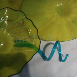 12pcs hand made Yellow blowm murano glass platters with spiral tendrils chihuly style art wall decoration glass