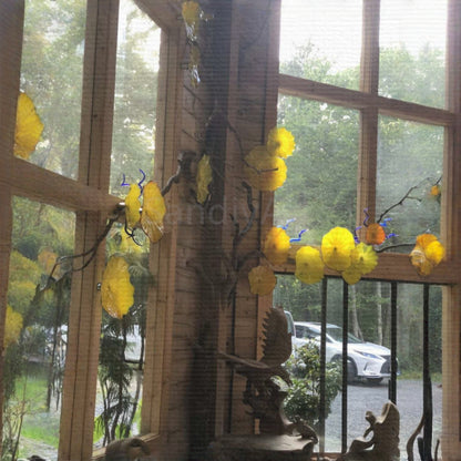 12pcs hand made Yellow blowm murano glass platters with spiral tendrils chihuly style art wall decoration glass