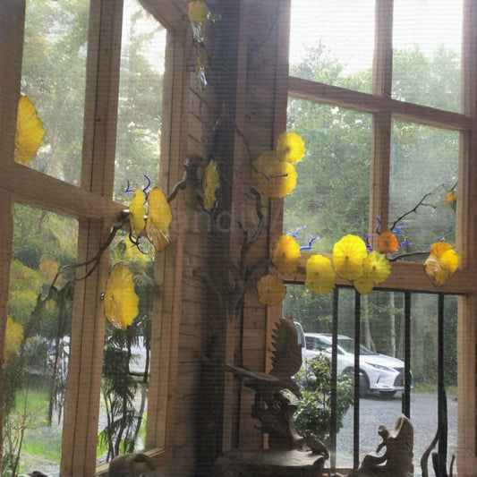 12pcs hand made Yellow blowm murano glass platters with spiral tendrils chihuly style art wall decoration glass