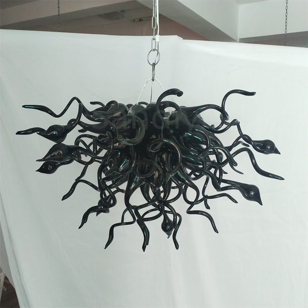 Black hand made blown glass chandelier custom design