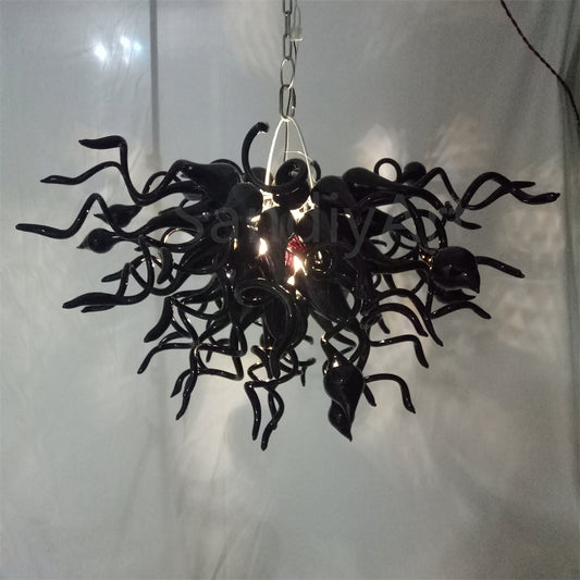 Black hand made blown glass chandelier custom design