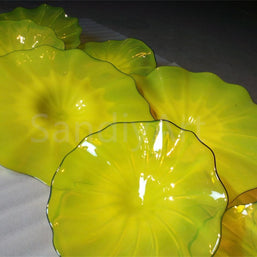 12pcs hand made Yellow blowm murano glass platters with spiral tendrils chihuly style art wall decoration glass