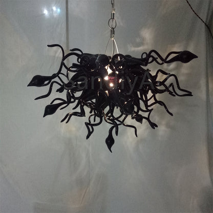 Black hand made blown glass chandelier custom design