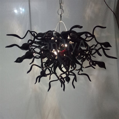 Black hand made blown glass chandelier custom design