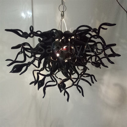 Black hand made blown glass chandelier custom design