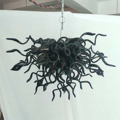 Black hand made blown glass chandelier custom design