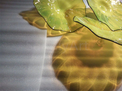12pcs hand made Yellow blowm murano glass platters with spiral tendrils chihuly style art wall decoration glass