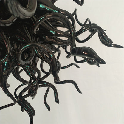 Black hand made blown glass chandelier custom design