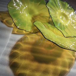 12pcs hand made Yellow blowm murano glass platters with spiral tendrils chihuly style art wall decoration glass
