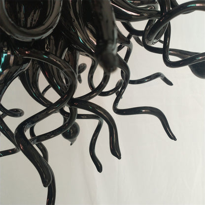 Black hand made blown glass chandelier custom design