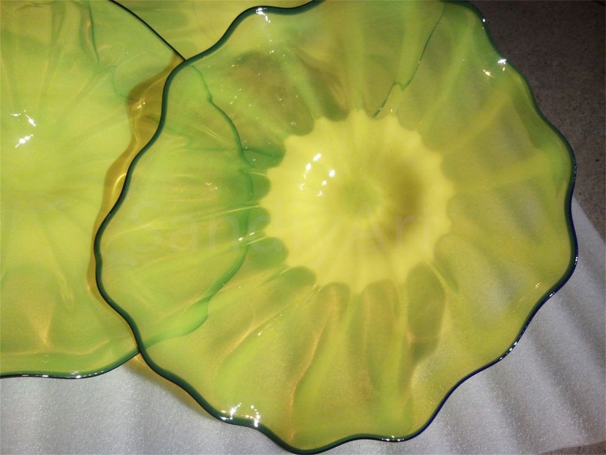 12pcs hand made Yellow blowm murano glass platters with spiral tendrils chihuly style art wall decoration glass