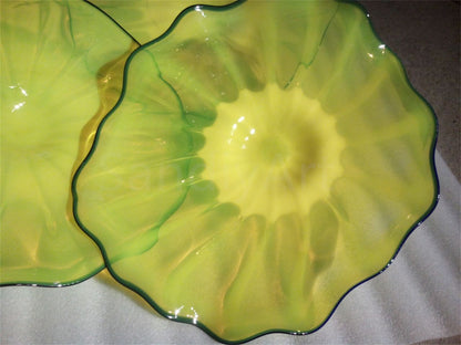 12pcs hand made Yellow blowm murano glass platters with spiral tendrils chihuly style art wall decoration glass