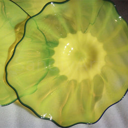 12pcs hand made Yellow blowm murano glass platters with spiral tendrils chihuly style art wall decoration glass