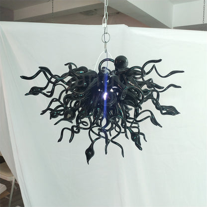 Black hand made blown glass chandelier custom design