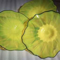 12pcs hand made Yellow blowm murano glass platters with spiral tendrils chihuly style art wall decoration glass