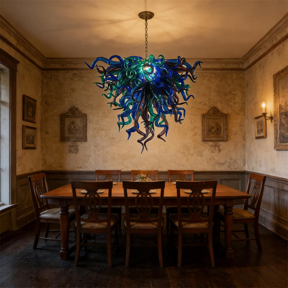 Modern design blown glass blue and purple chandelier lighting