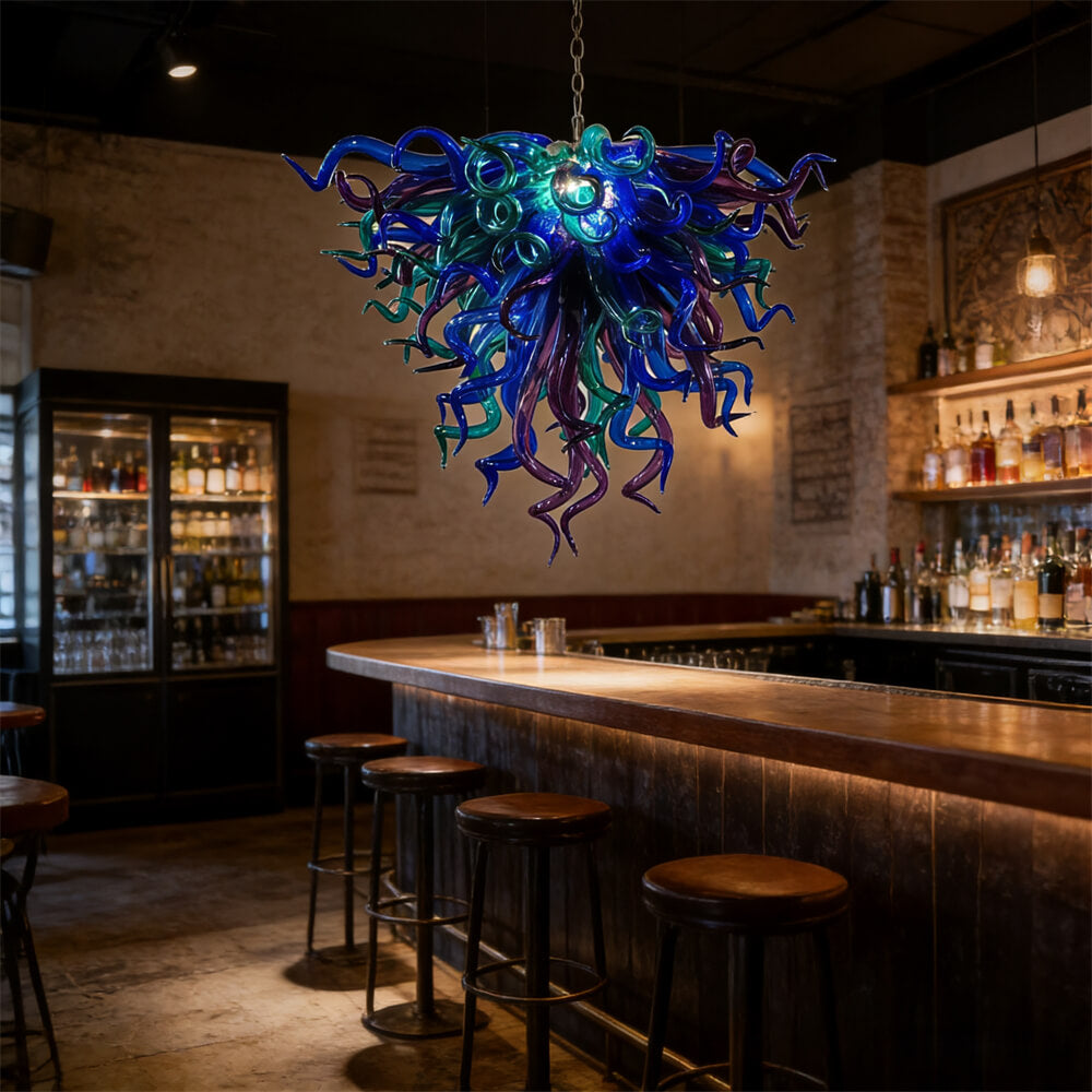 Modern design blown glass blue and purple chandelier lighting