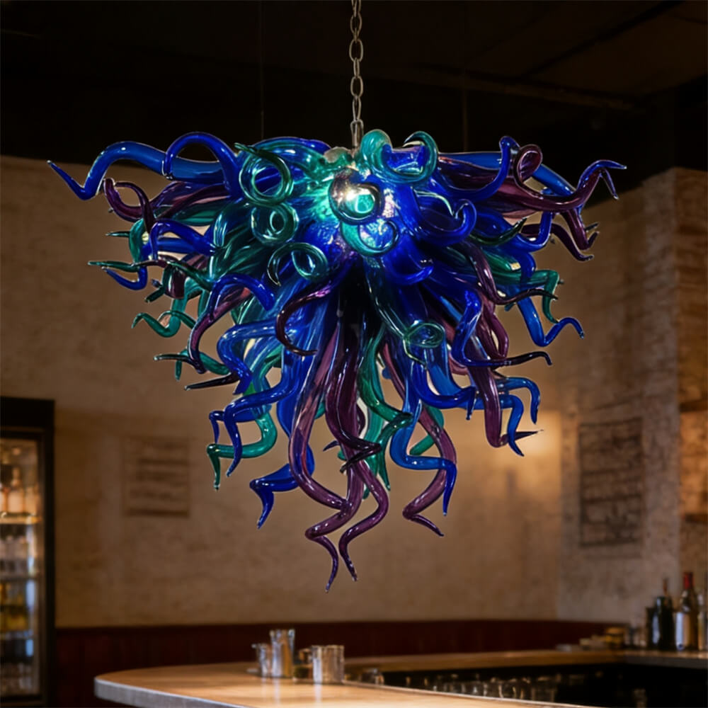 Modern design blown glass blue and purple chandelier lighting