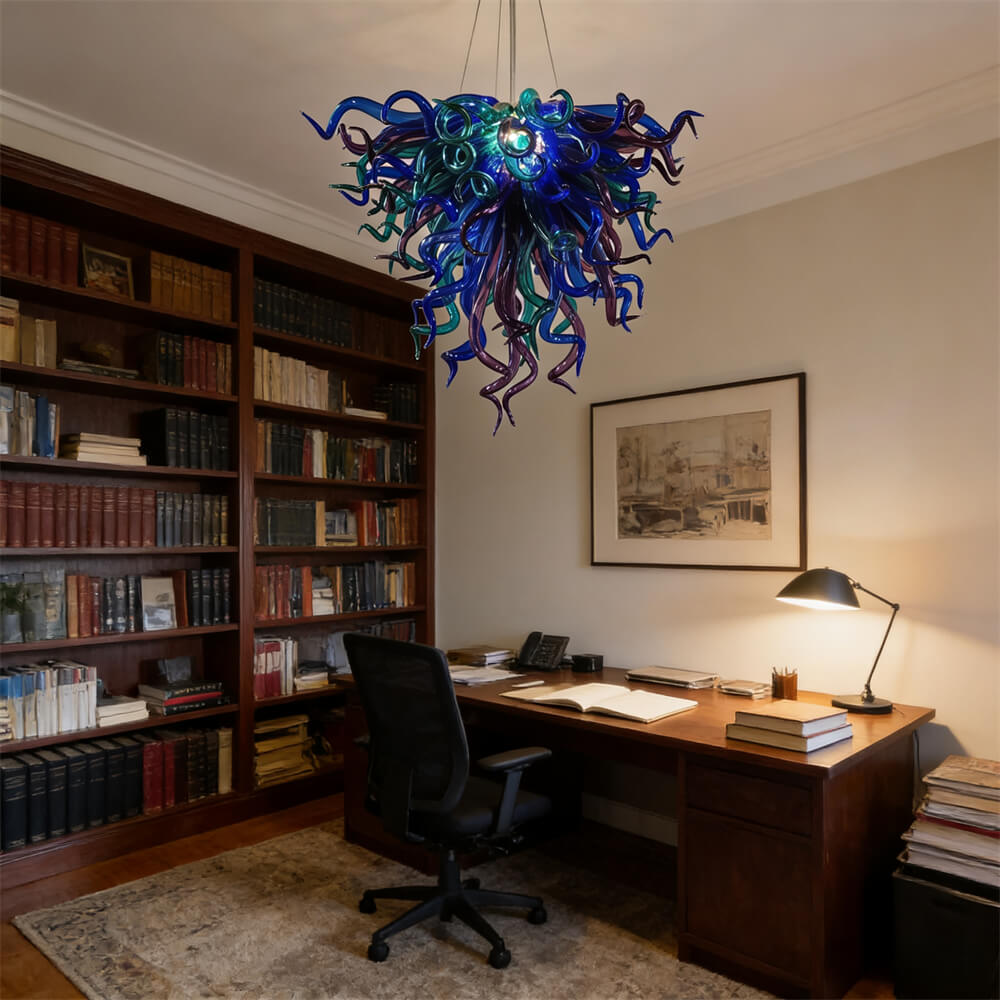 Modern design blown glass blue and purple chandelier lighting