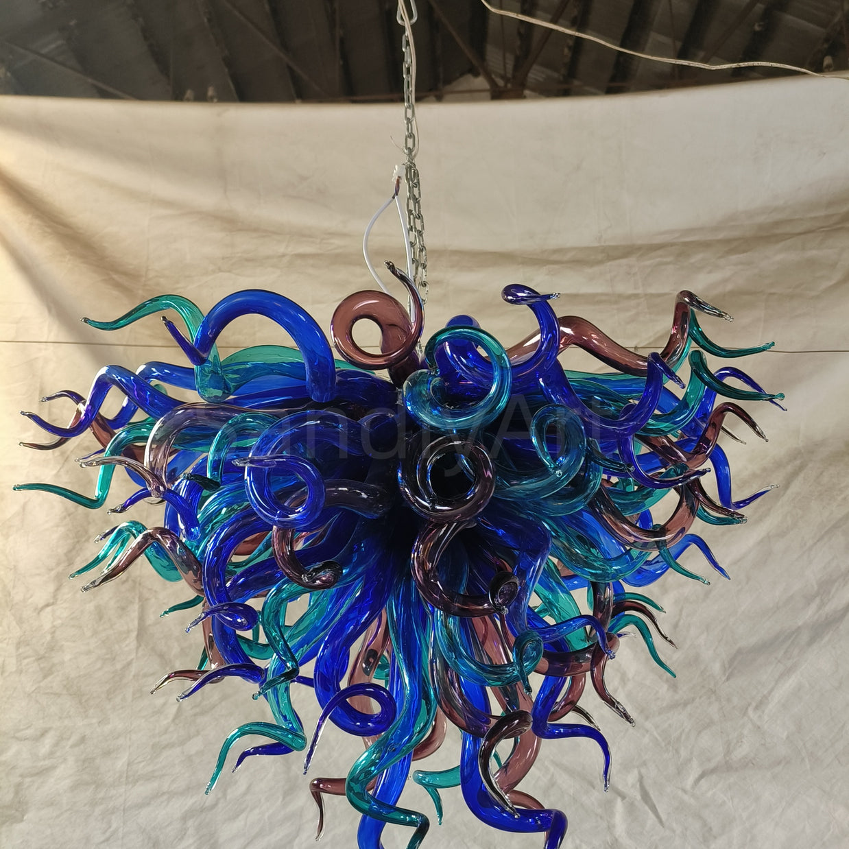 Modern design blown glass blue and purple chandelier lighting