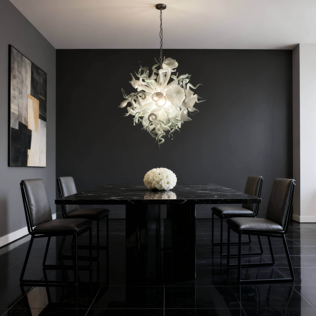 blown glass white chandelier