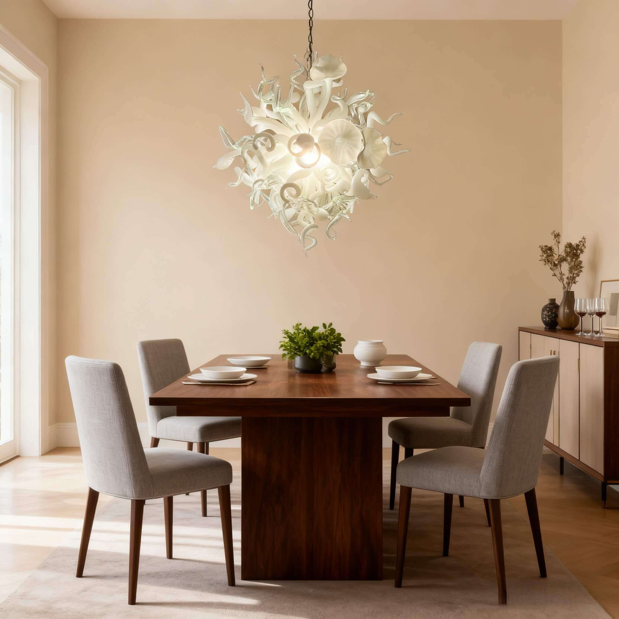 blown glass white chandelier