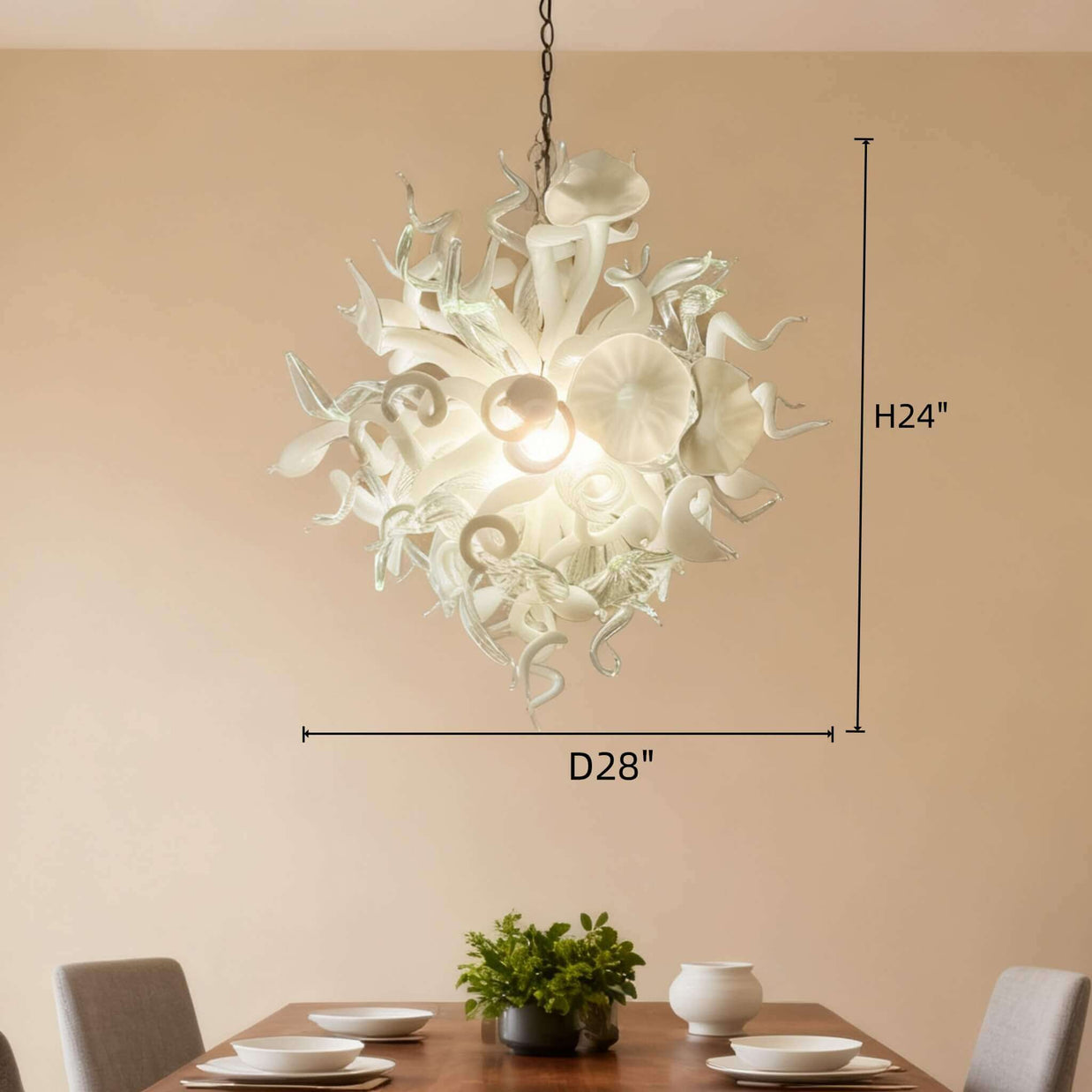 blown glass white chandelier
