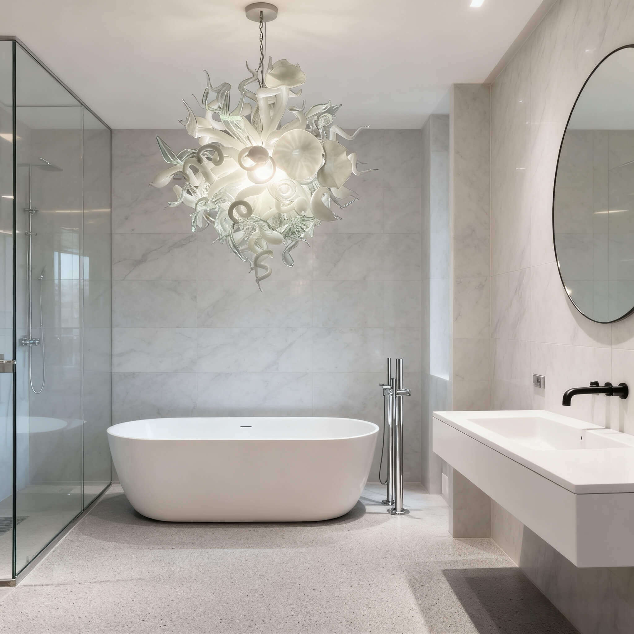 blown glass white chandelier