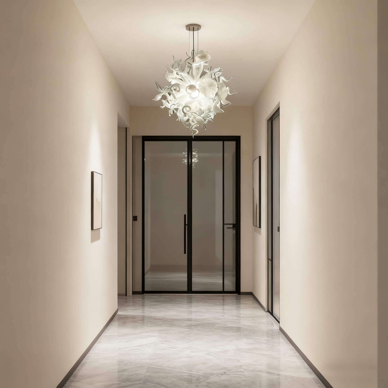 blown glass white chandelier