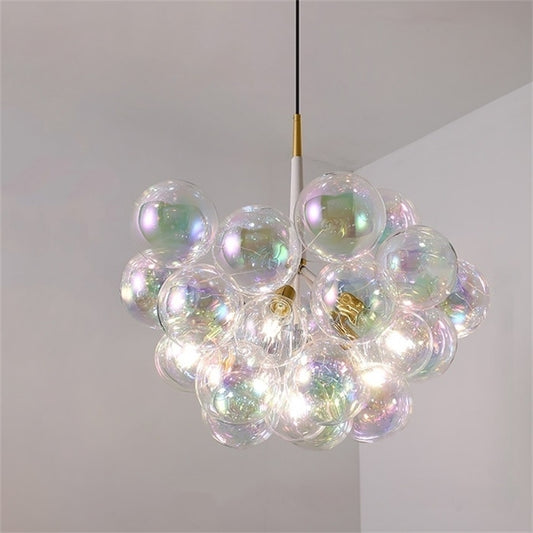 Hand made blown glass clear iridescent bubbles chandelier