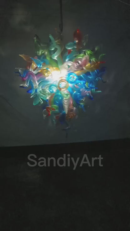 Multicolor blown glass chandelier original color never fading