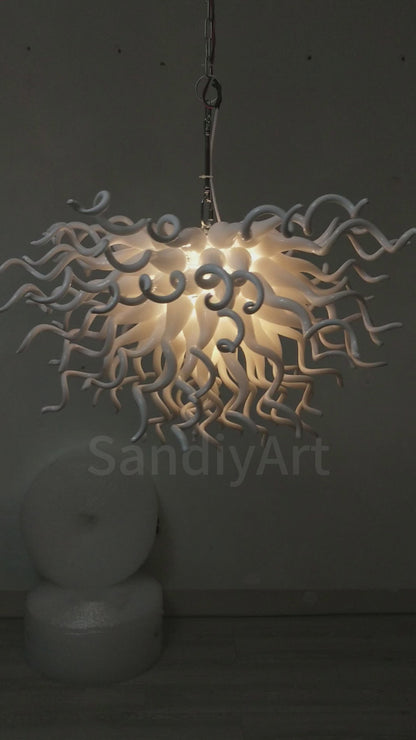 Fashion design dining room lighting decoration egg white blown glass chandelier